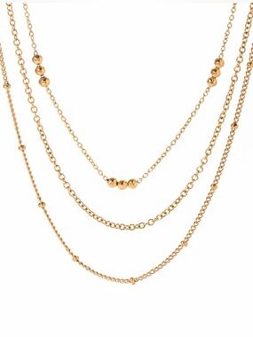 18K Gold Plated Layered Beaded Necklace